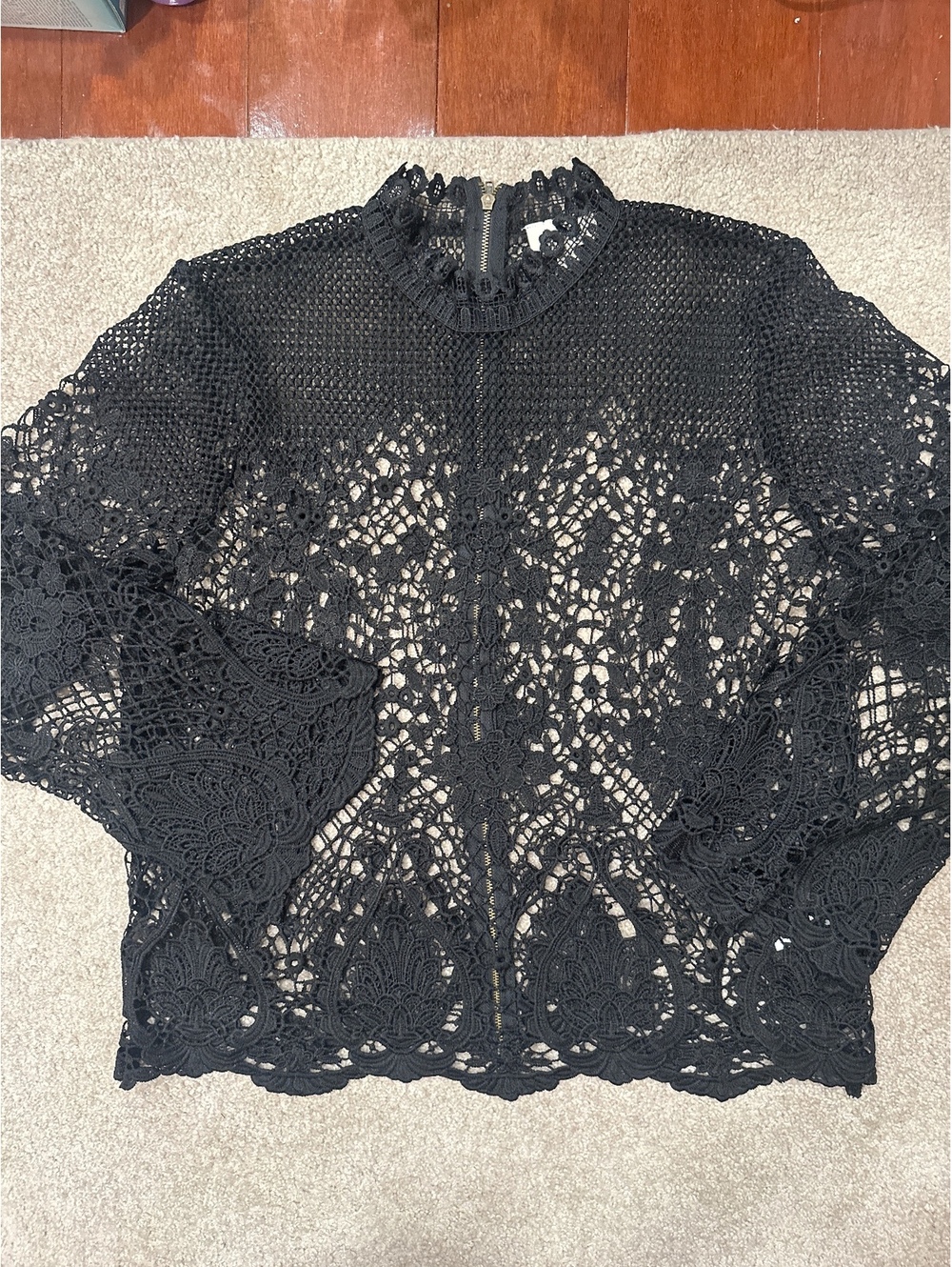 (4)Style & Co Black Crochet Lace Blouse Size Large